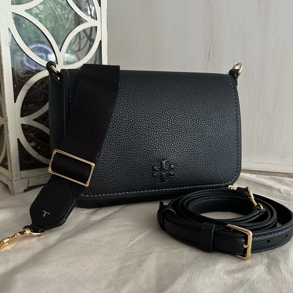 New Tory Burch thea web flap crossbody black